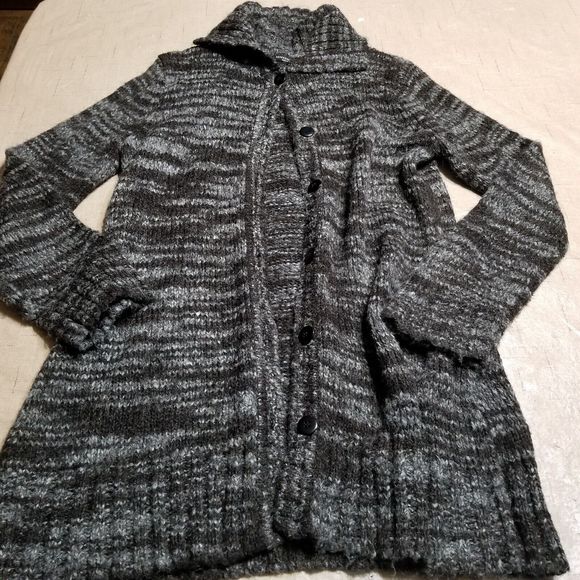 Reference Point Sweater Button Down Cardigan Womens Large Black Gray Heathered - Picture 8 of 14